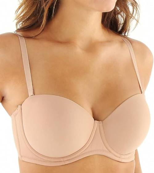 QT Intimates Women's Molded Strapless Convertible Bra with Underwire Cups, Mocha, 42DD