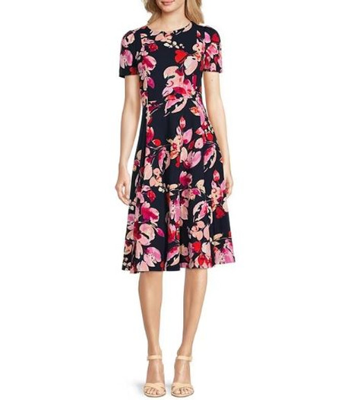 Calvin Klein Floral Scuba Crepe Sheath Dress, Indigo Multi, 2P