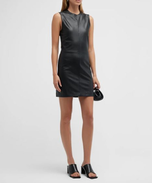 Calvin Klein Lux Leather Sleeveless Dress, Black, 4