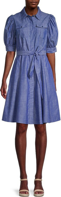 Calvin Klein Dress Stripe Belted Maxi Shirt Dress, Denim, 8