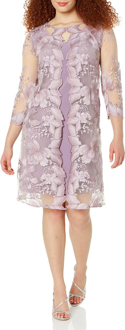 Alex Evenings Women's Midi Scoop Neck Shift Dress with Jacket (Petite and Regular), Smokey Orchid, 14
