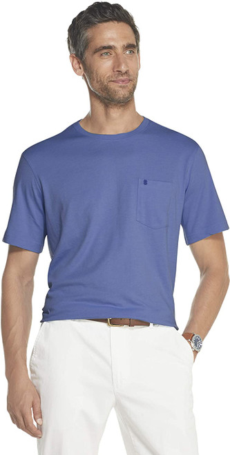 IZOD Men's Saltwater Short Sleeve Solid T-Shirt with Pocket, Bijou Blue Htr, X-Large
