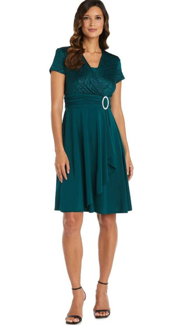 R&M Richards Cascade Wrap Dress, Emerald, 10P