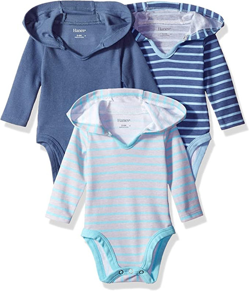 Hanes Baby Long Sleeve, Ultimate Bodysuit Hoodie Boys & Girls, 3-Pack Hanes Baby Long Sleeve, Ultimate Bodysuit Hoodie Boys & Girls, 3-Pack