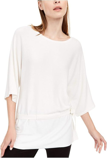 Alfani Womens Tie Waist 3/4 Sleeve Pullover Sweater White M