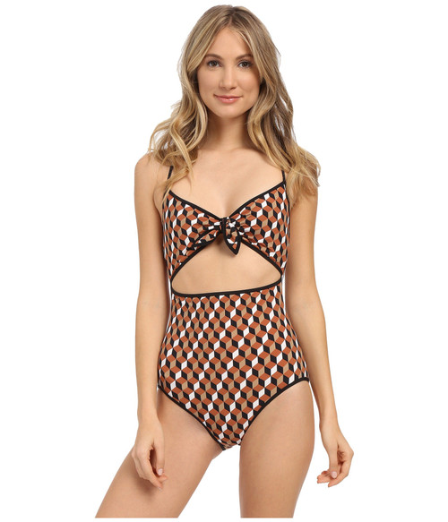 Michael Kors Women's Deco Hexagon Strappy Cross Back Tie Front, Carmel Multi, 8