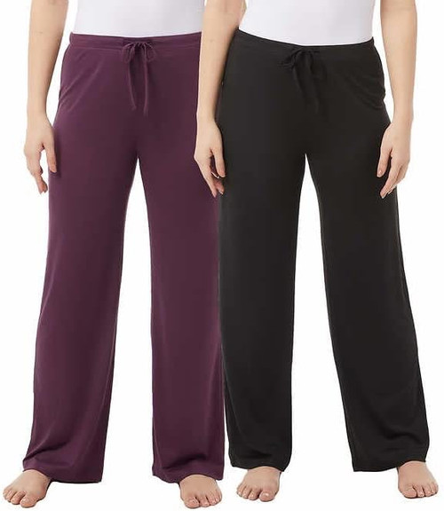 32 Degrees Cool Women's 2 Pack Soft Sleep Lounge Pants, Black/Purple, Small