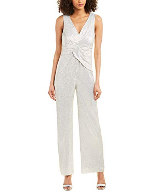 Adrianna Papell Women's Wrapped Knit Jumpsuit, White Gold, 12