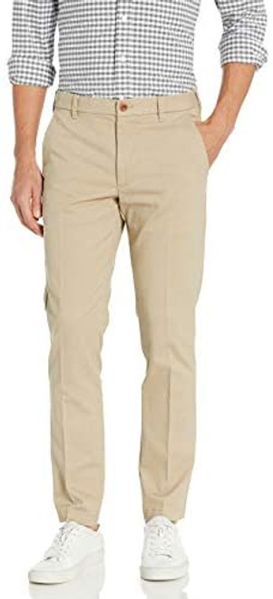 IZOD Men's Flat Front Slim Fit Performance Stretch Chino Pant, Cedarwood Khaki, 34W x 30L