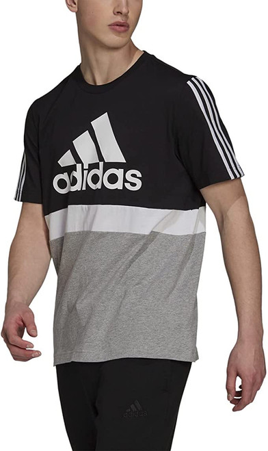 Adidas Essentials Colorblock Tee - Mens Casual, Black-White, Medium