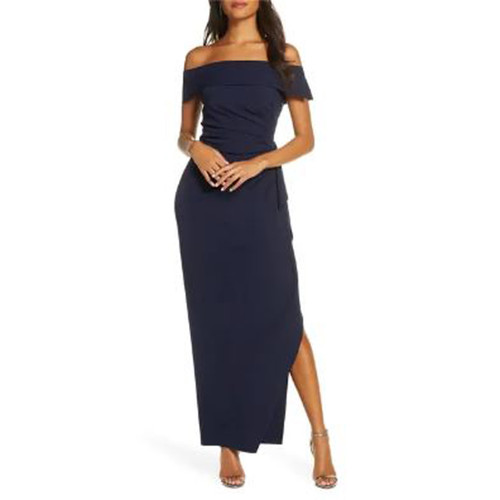 Vince Camuto Off the Shoulder Crepe Gown, Navy, 12