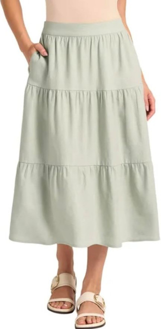 Matty M Women's Linen Blend Midi Skirt With Pockets, Green, Medium
