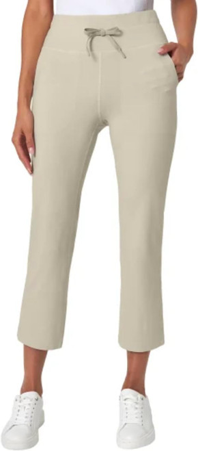 Mondetta Women's Moisture Wicking High Rise Drawstring Capri Pant, Beige, Large Mondetta Women's Moisture Wicking High Rise Drawstring Capri Pant, Beige, Large