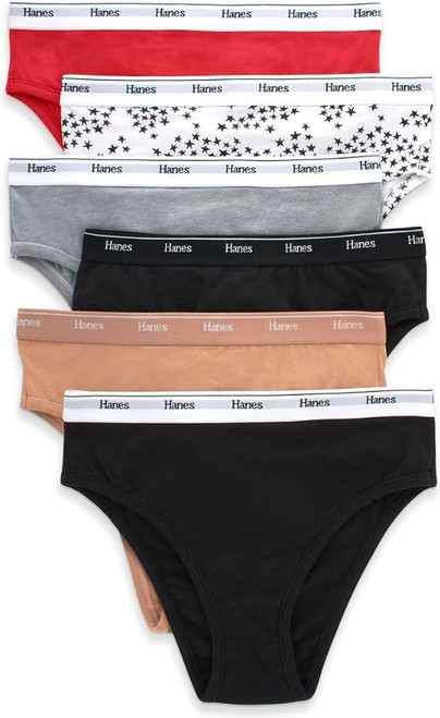 Hanes Women's Originals Hi-leg Panties, 6 Pack, Basic Color Mix, Large
