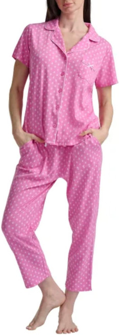 Karen Neuburger Women's Notch Collar 2-Piece Slim Leg Pajama Set, Pink, Small Karen Neuburger Women's Notch Collar 2-Piece Slim Leg Pajama Set, Pink, Small