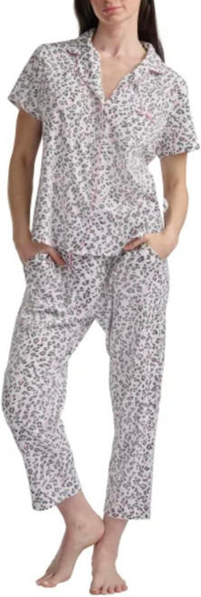 Karen Neuburger Women's Notch Collar 2-Piece Slim Leg Pajama Set, White, Medium Karen Neuburger Women's Notch Collar 2-Piece Slim Leg Pajama Set, White, Medium
