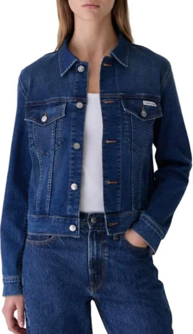 Calvin Klein Women's Long Sleeve Button Up Denim Classic Trucker Jacket, Storm Blue, Medium Calvin Klein Women's Long Sleeve Button Up Denim Classic Trucker Jacket, Storm Blue, Medium