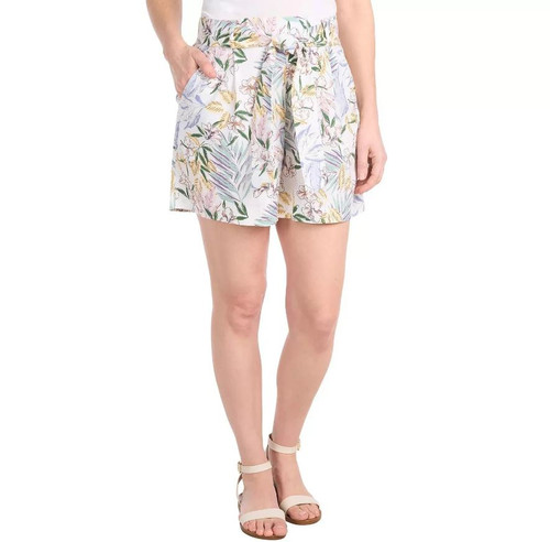 Dalia Women's Linen Blend Tie Front Short, Off-White Combo, X-Large