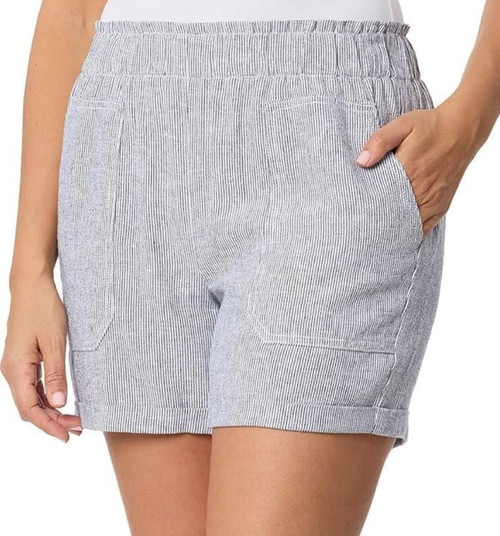Briggs Women's Linen Blend Cuff Pull On Shorts, Navy, Medium Briggs Women's Linen Blend Cuff Pull On Shorts, Navy, Medium