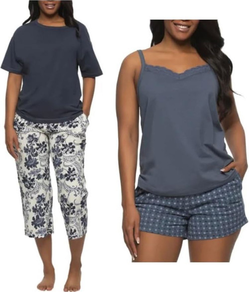 Felina Women's 4 Piece Sleep Pajama Set, Tee, Tank, Short, Capri Pant, Grey, Medium Felina Women's 4 Piece Sleep Pajama Set, Tee, Tank, Short, Capri Pant, Grey, Medium