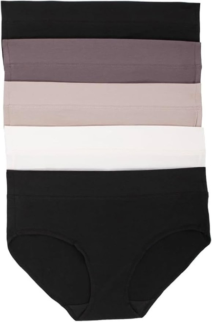 Felina Women 5 Pack Pima Cotton Wide Waistband Hipster, Black Beige Multi, X-Large Felina Women 5 Pack Pima Cotton Wide Waistband Hipster, Black Beige Multi, X-Large