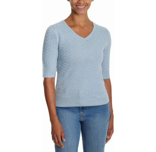 Ella Moss Women's Elbow Sleeve V-Neck Sweater, Blue, 2X-Large