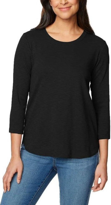 KIRKLAND Signature Women's 3/4 Sleeve Boatneck Slub Tee Shirt, Black, Large