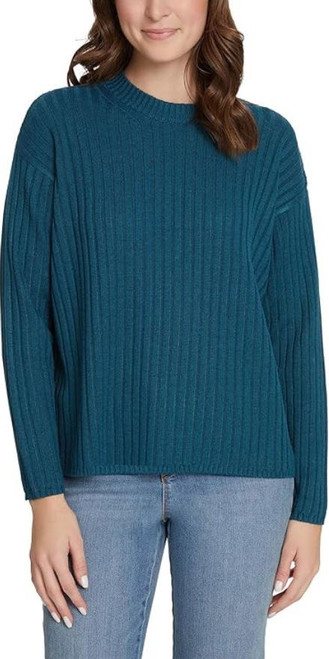 Jessica Simpson Women's Ribbed Crewneck Sweater, Teal, Medium