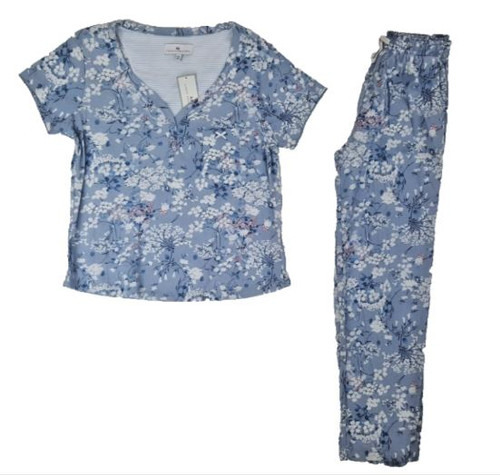 Karen Neuburger Women's Girlfriend Knit Pajama Set, Whisper Floral, Petite Medium