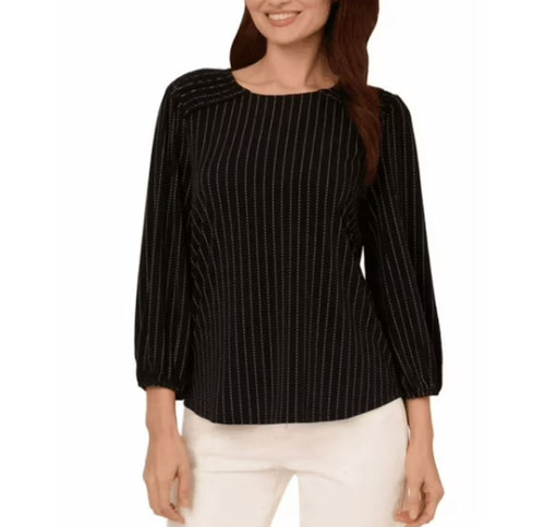 Adrianna Papell Women's 3/4 Sleeve Blouse, Black, Medium