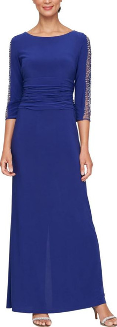 S.L. Fashions Women's Long Length Ruched Waist Formal Evening Dress, Iris, 18