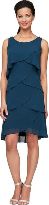 S.L. Fashions Women's Sleeveless Chiffon Tiered Cocktail Dress, Wedding Guest, Mid Teal, 12P