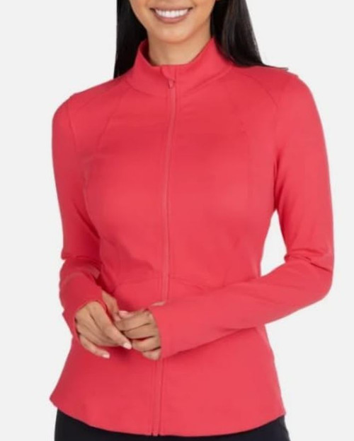 Spyder Women's Stretch Long Sleeve Zip Up Yoga Jacket, Pink, 2X-Large