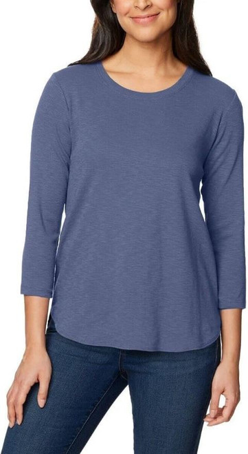 KIRKLAND Signature Women's 3/4 Sleeve Boatneck Slub Tee Shirt, Blue, Medium