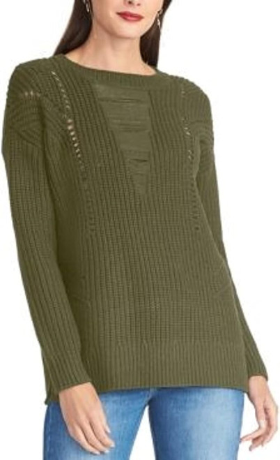 RACHEL Rachel Roy Womens Cable Knit Cut-Out Sweater Green M