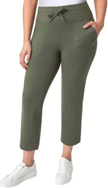 Mondetta Women's Moisture Wicking High Rise Drawstring Capri Pant, Green, X-Large