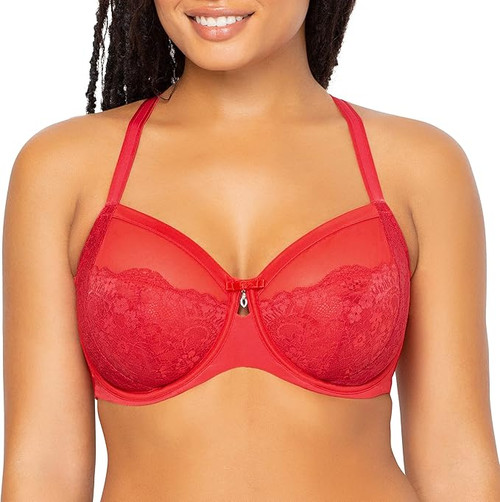 Curvy Couture Womens Luxe Lace Underwire Bra, Crantastic Red, 32DDD