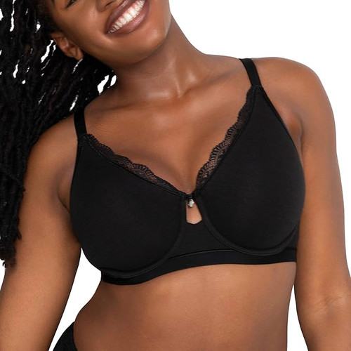 Curvy Couture Women's Plus Size Cotton Luxe Unlined Underwire Bra, Black, 44G