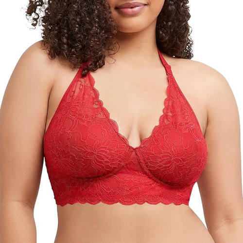 Maidenform Women's Pure Comfort Wireless Lace Longline Bralette,  Eclipse Red, 34B