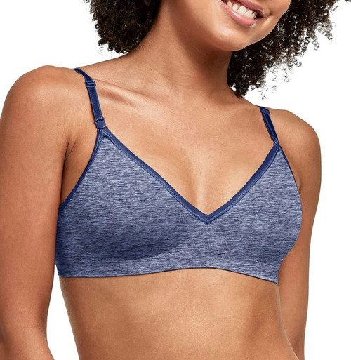 Hanes Women's Moisture Wicking Convertible Smoothing Bra, Navy Heather, Small