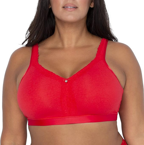Curvy Couture Women's Cotton Luxe Unlined Wire-Free Bra, Crantastic Red, 40G
