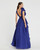 Mac Duggal Ruffle Shoulder, V-Neck, Chiffon Gown, Cobalt, 12