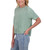 Andrew Marc Women's Short Sleeved Plisse Blouse, Moss, Small