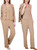 Live 2 Lounge Women's 3 Piece Textured Cable Knit Lounge Set, Tan, Large