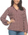 Felina Women's Lurex Plaid Long Sleeve Top, Burgundy, XS
