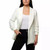 Dakota Blue Crepe Women's Blazer, Ruched Sleeves, White, Small