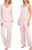 Live2Lounge Women’s 3 Piece Picot Ribbed Pajama Lounge Set, Pink, X-Small
