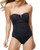 Tommy Bahama Island Solid V Wire Bandeau One Piece Swimsuit, Black, 4