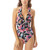 Carmen Marc Valvo Riviera Blooms Mesh Surpice Halter One-Piece, Black Multi, 8