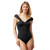 Tommy Bahama Pearl Solids Draped Shoulder One Piece Swimsuit, Black, 8